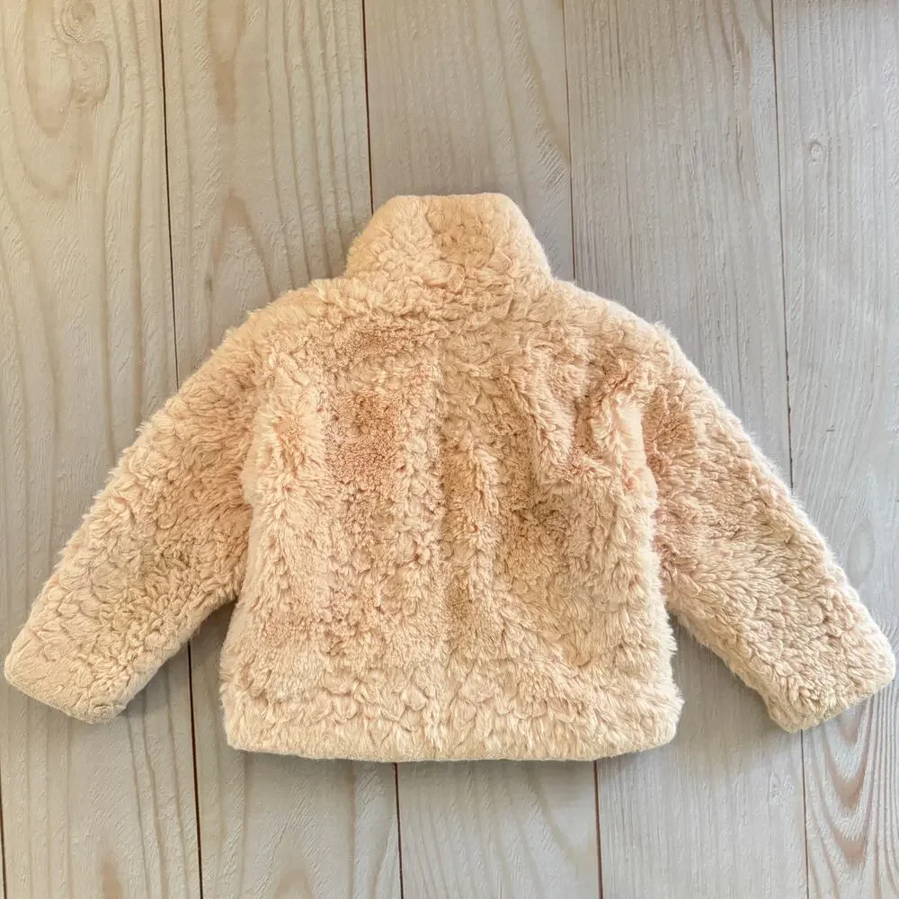Patagonia Kids Girls XS 5-6 Lunar Frost Faux Fur Fleece Full Zip Jacket Pink